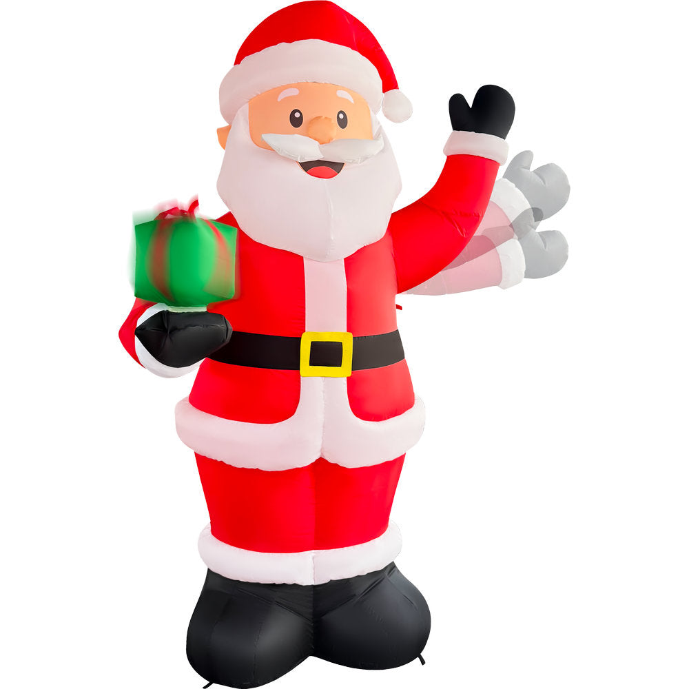 GOOSH 8 FT Animated Santa Claus Inflatable with Spinning Gift and LED Lights Christmas Outdoor Blow Up Yard Decoration