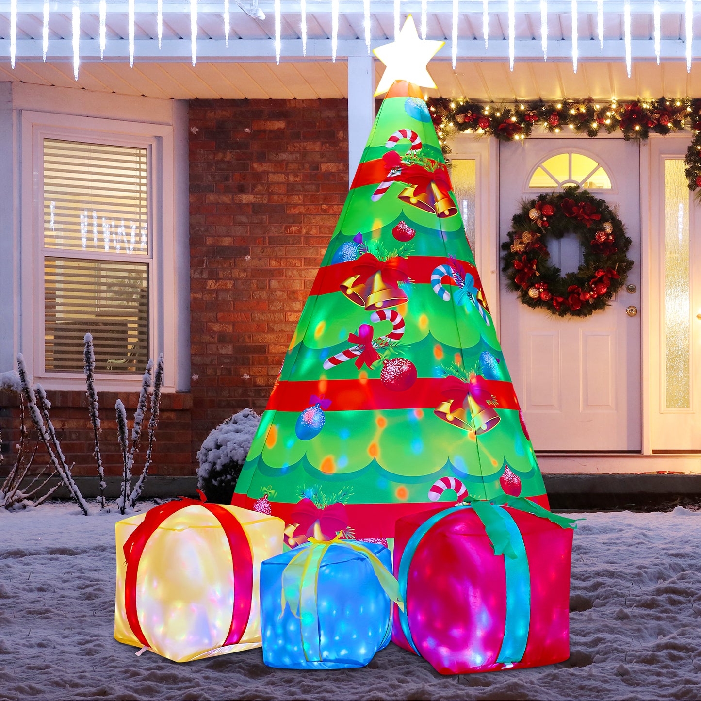 GOOSH 7 FT Christmas Inflatables Tree Outdoor Decorations Blow Up Yard Gift Box with Built-in LEDs for Indoor Party Garden Lawn Decor