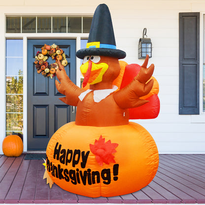 GOOSH 6 Ft Thanksgiving Inflatables Outdoor Decoration Turkey Blow Up Yard Ghost with Built-in LEDs for Indoor Garden Lawn Party Decor