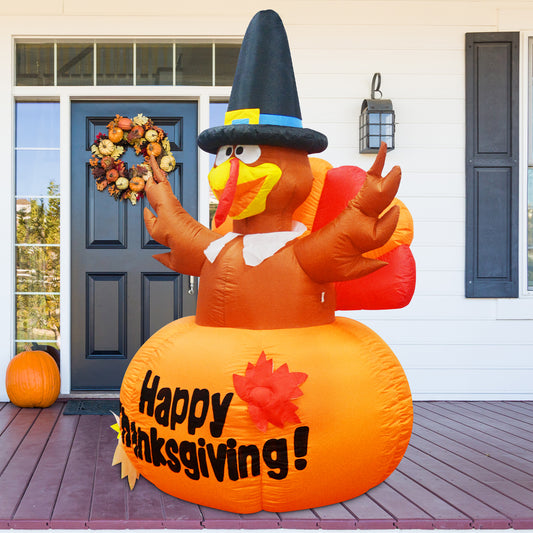 GOOSH 6 Ft Thanksgiving Inflatables Outdoor Decoration Turkey Blow Up Yard Ghost with Built-in LEDs for Indoor Garden Lawn Party Decor