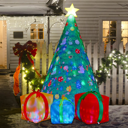 GOOSH 7 FT Christmas Inflatables Tree Outdoor Decorations Blow Up Yard 3 Present Boxes with Built-in LEDs for Indoor Party Garden Lawn Decor