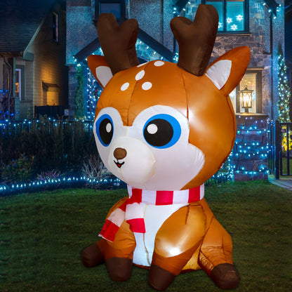 GOOSH 5 FT Christmas Inflatable Reindeer Outdoor Decoration Blow Up Yard Cute Deer with Built-in LEDs for Indoor Party Xmas Garden Lawn Decor