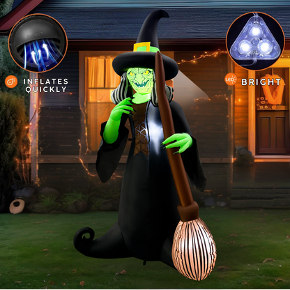 GOOSH 6FT Inflatable Witch with Broom – Light-Up Halloween Yard Decoration