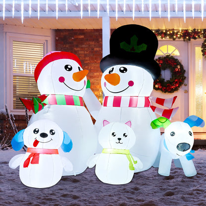 GOOSH 7ft Christmas Inflatables Outdoor Decorations, Blow Up Snowman Family Inflatable with Built-in LEDs for Christmas Indoor Outdoor Yard Lawn Garden Decorations