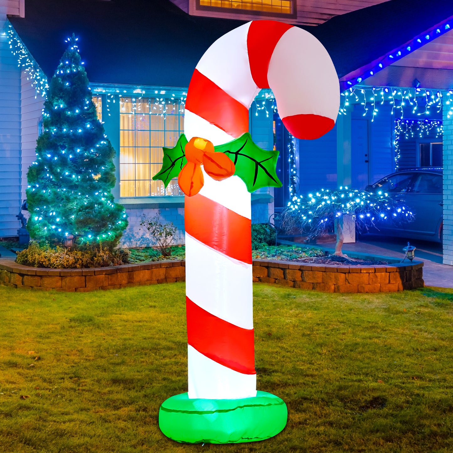 GOOSH 6 FT Christmas Inflatables Candy Cane Outdoor Decorations Blow Up Yard Candy Cane with Built-in LEDs for Holiday Xmas Garden Lawn Decor