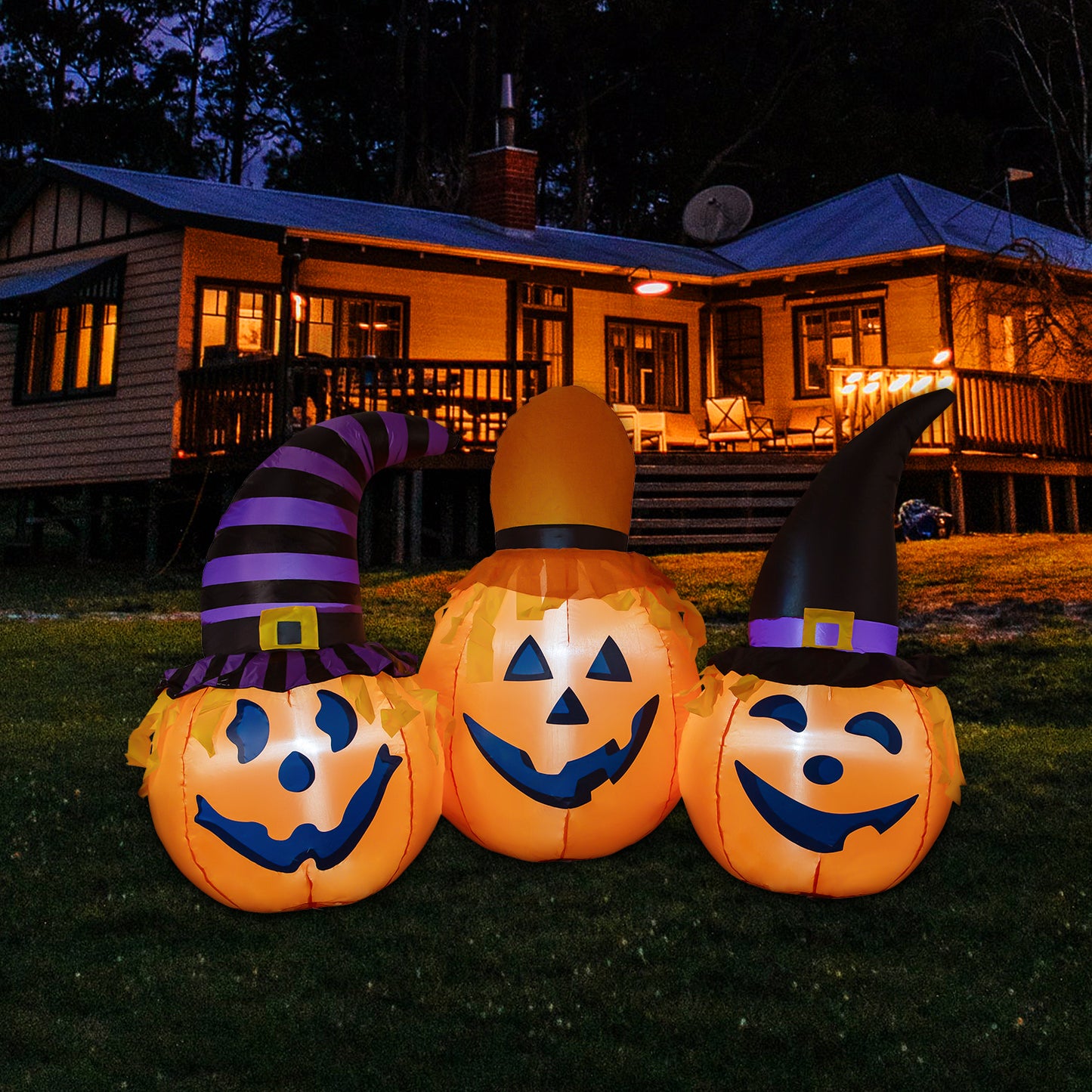 GOOSH 6.5 FT Halloween Inflatables Outdoor Pumpkin Combo with Wizard hat Blow Up Yard Decoration with LED Lights Built-in for Holiday Party Yard Garden