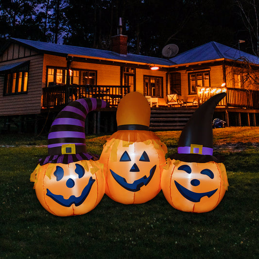 GOOSH 6.5 FT Halloween Inflatables Outdoor Pumpkin Combo with Wizard hat Blow Up Yard Decoration with LED Lights Built-in for Holiday Party Yard Garden