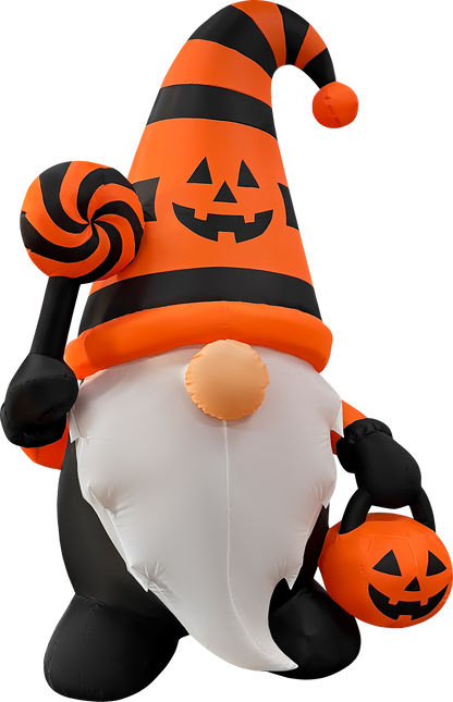 GOOSH 6 FT Halloween Gnome Inflatable with LED Lights Pumpkin Candy Outdoor Blow Up Yard Decoration