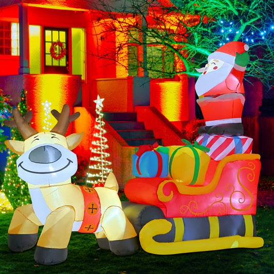 GOOSHY BROTHERS 6.7ft Christmas Inflatables Santa Claus on Sleigh with Reindeer Christmas Built-in LED Lights