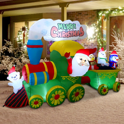 GOOSH 8ft Christmas Inflatables Outdoor Decorations, Blow Up Santa Claus Penguin Bear Rabbit in Train Inflatable with Built-in LEDs for Christmas Indoor Outdoor Yard Lawn Garden Decorations #27263