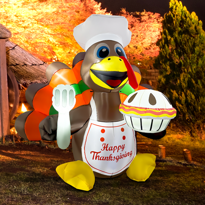 GOOSH 6FT Thanksgiving Turkey Chef Inflatable with Pumpkin Pie and LED Lights