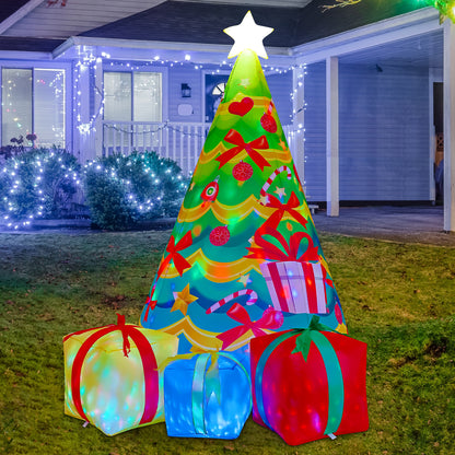 GOOSH 7 FT Christmas Inflatables Tree Outdoor Decorations Blow Up Yard 3 Present Boxes with Built-in LEDs for Indoor Party Garden Lawn Decor