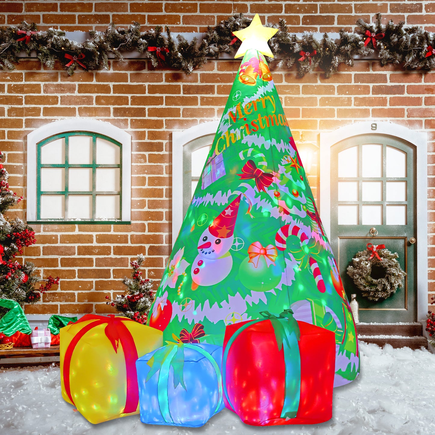 GOOSH 7 FT Christmas Inflatables Tree Outdoor Decorations Blow Up Yard 3 Present Boxes with Built-in LEDs for Indoor Party Garden Lawn Decor