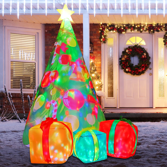 GOOSH 7FT Christmas Tree with Present Box Inflatable with LED Lights