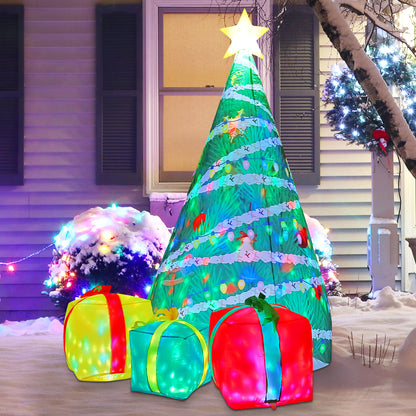 GOOSH 7 FT Christmas Inflatables Tree Outdoor Decorations Blow Up Yard Present Box with Built-in LEDs for Indoor Party Garden Lawn Decor