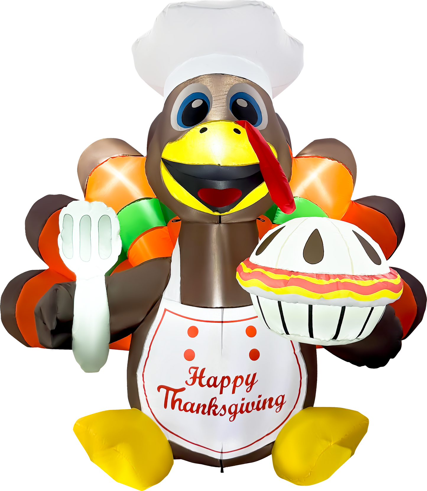 GOOSH 6FT Thanksgiving Turkey Chef Inflatable with Pumpkin Pie and LED Lights