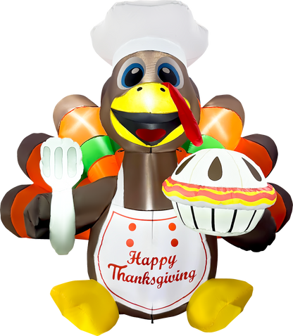 GOOSH 6FT Thanksgiving Turkey Chef Inflatable with Pumpkin Pie and LED Lights
