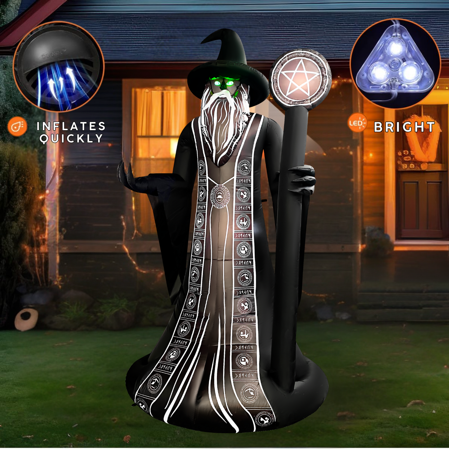 GOOSH 8.5FT Inflatable Wizard with Staff – Light-Up Halloween Yard Decoration
