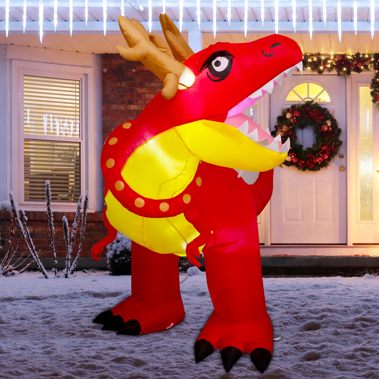GOOSH 6.2ft Christmas Inflatables Outdoor Decorations, Blow Up Antlers Dinosaur Inflatable with Built-in LEDs for Christmas Indoor Outdoor Yard Lawn Garden Decorations #27249