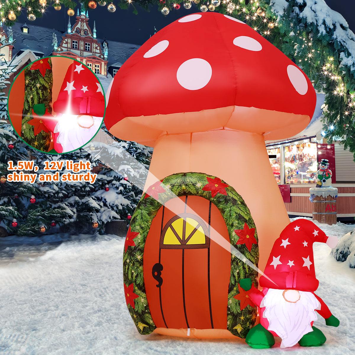 GOOSHY 5.7 FT Christmas Inflatables Outdoor Decorations Inflatable toys showing mushroom and Santa Claus with Built-in LEDs for Yard Party Lawn Decor