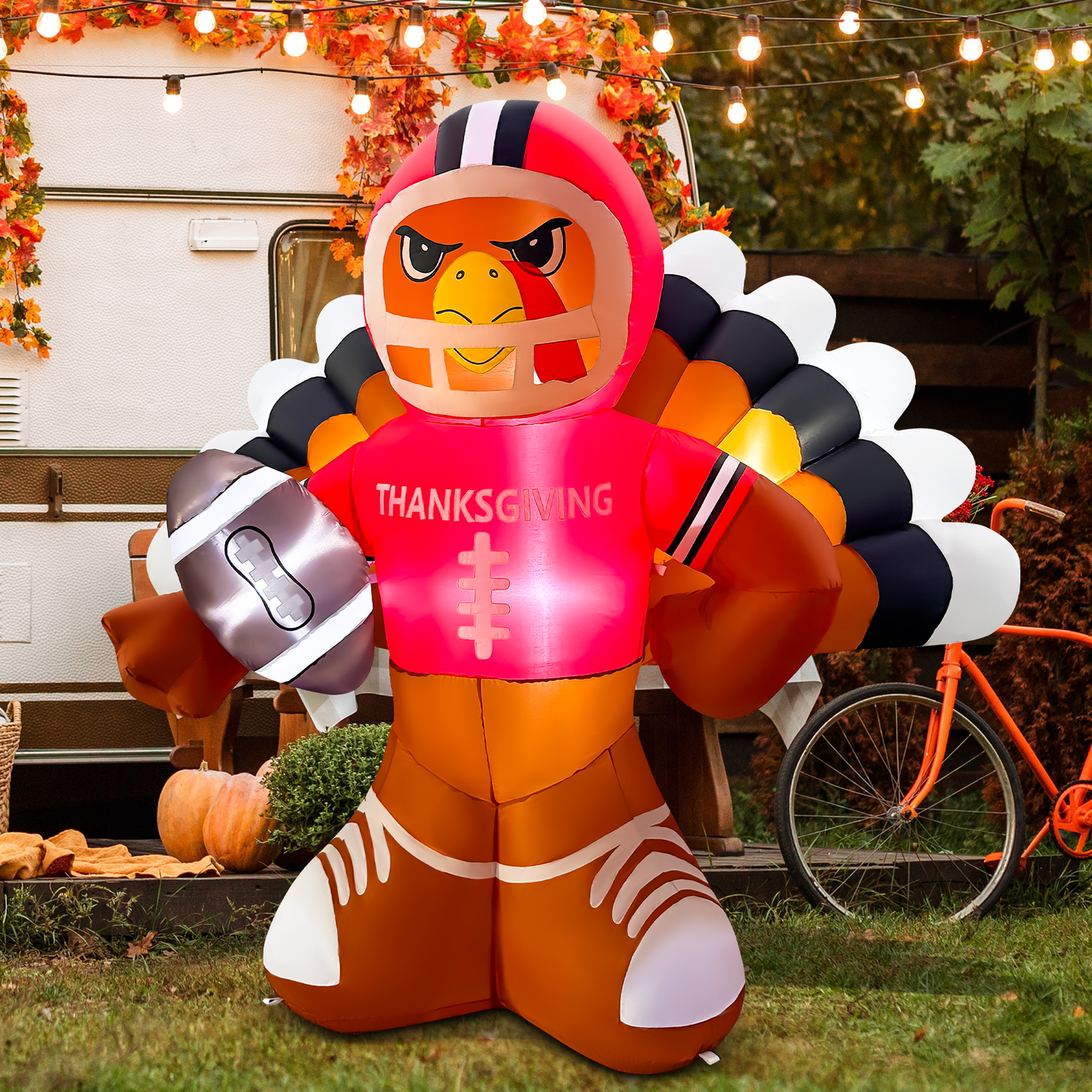 GOOSH 6FT Thanksgiving Turkey Football Inflatable with LED Lights