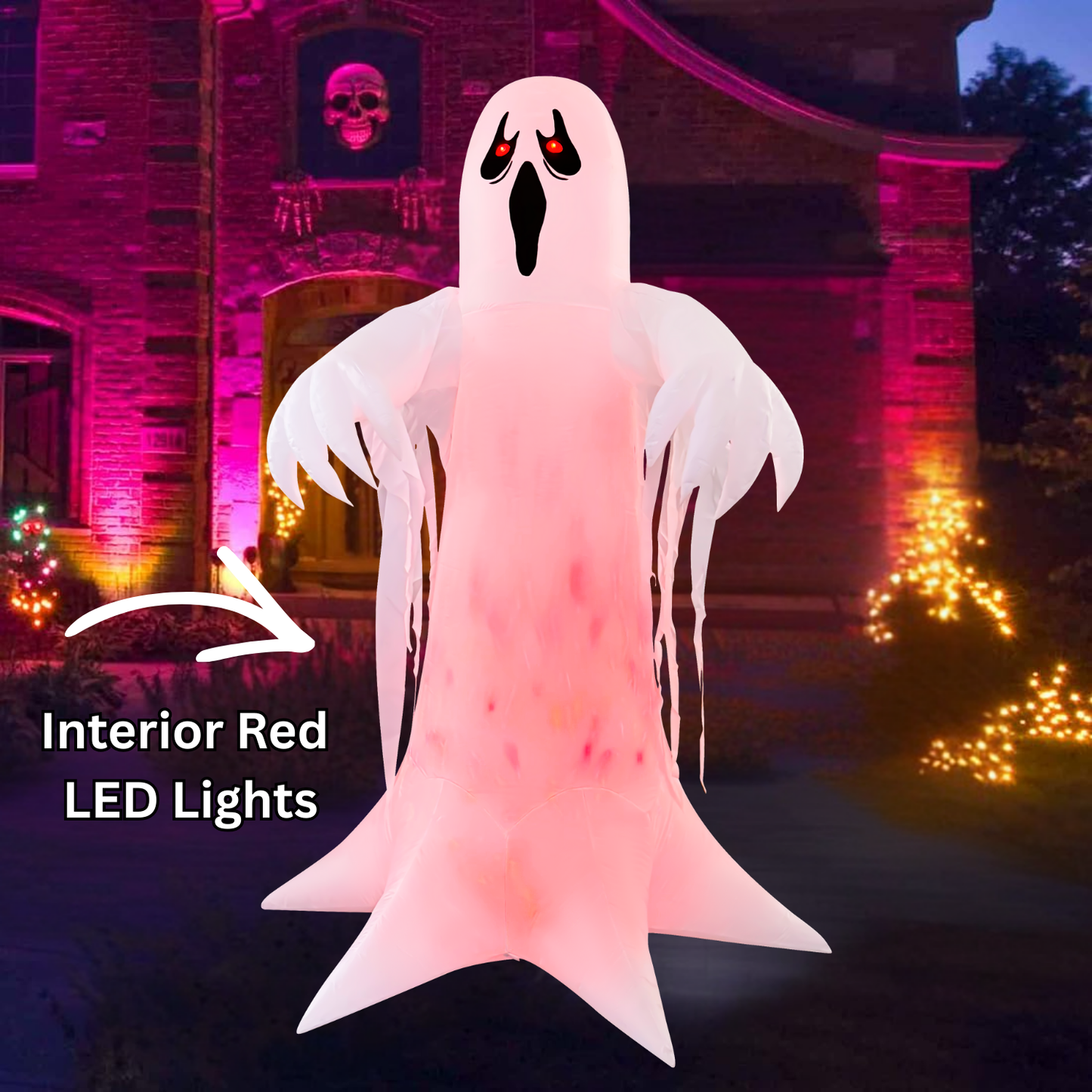 GOOSH 8.2FT Animated Inflatable Ghost with Red LED Lights – Spooky Halloween Yard Decoration