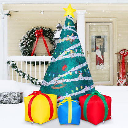 GOOSH 7 FT Christmas Inflatables Tree Outdoor Decorations Blow Up Yard Present Box with Built-in LEDs for Indoor Party Garden Lawn Decor