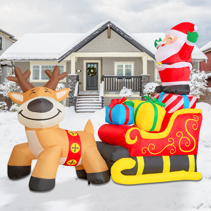 GOOSHY BROTHERS 6.7ft Christmas Inflatables Santa Claus on Sleigh with Reindeer Christmas Built-in LED Lights