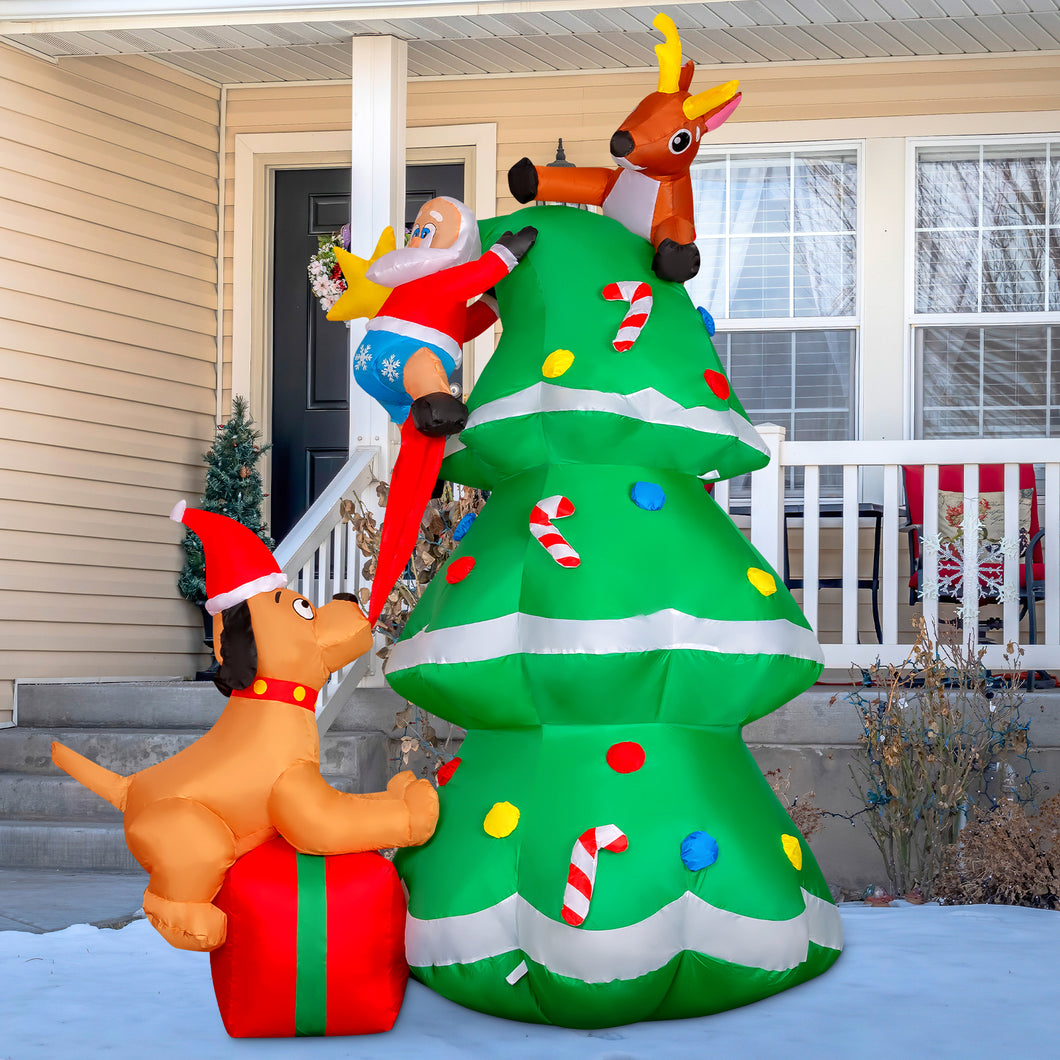 GOOSH 7.3ft Christmas Inflatables Outdoor Decorations, Blow Up Santa Claus Reindeer Dog Christmas Tree Inflatable with Built-in LEDs for Christmas Indoor Outdoor Yard Lawn Garden Decorations#27152