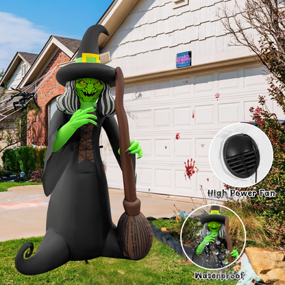 GOOSH 6FT Inflatable Witch with Broom – Light-Up Halloween Yard Decoration