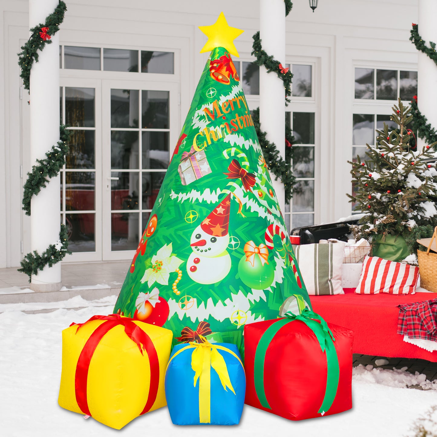 GOOSH 7 FT Christmas Inflatables Tree Outdoor Decorations Blow Up Yard 3 Present Boxes with Built-in LEDs for Indoor Party Garden Lawn Decor