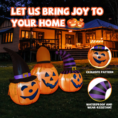 GOOSH 6.5 FT Halloween Inflatables Outdoor Pumpkin Combo with Wizard hat Blow Up Yard Decoration with LED Lights Built-in for Holiday Party Yard Garden
