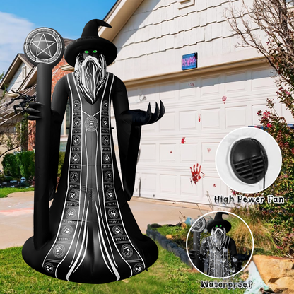 GOOSH 8.5FT Inflatable Wizard with Staff – Light-Up Halloween Yard Decoration
