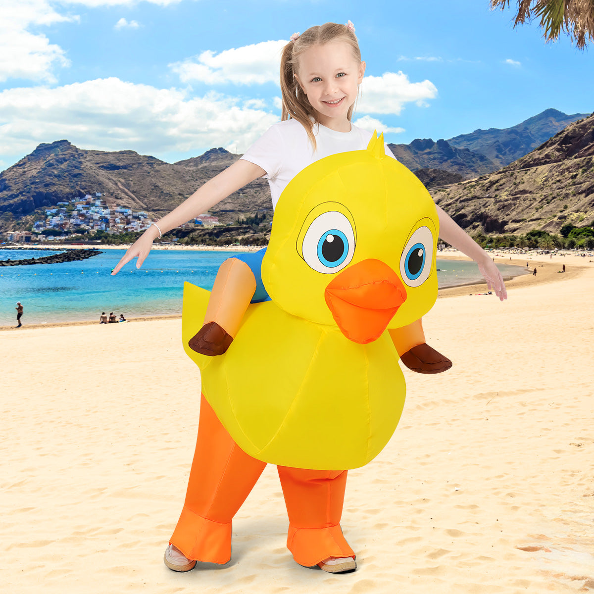 GOOSHY BROTHERS Inflatable Yellow Duck Costume Children's dress-up costumes Cute Blow up Funny Party Halloween Costume for Kids