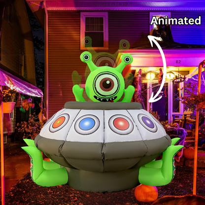 GOOSH 5.2FT Animated Inflatable Alien in UFO – Light-Up Halloween Yard Decoration