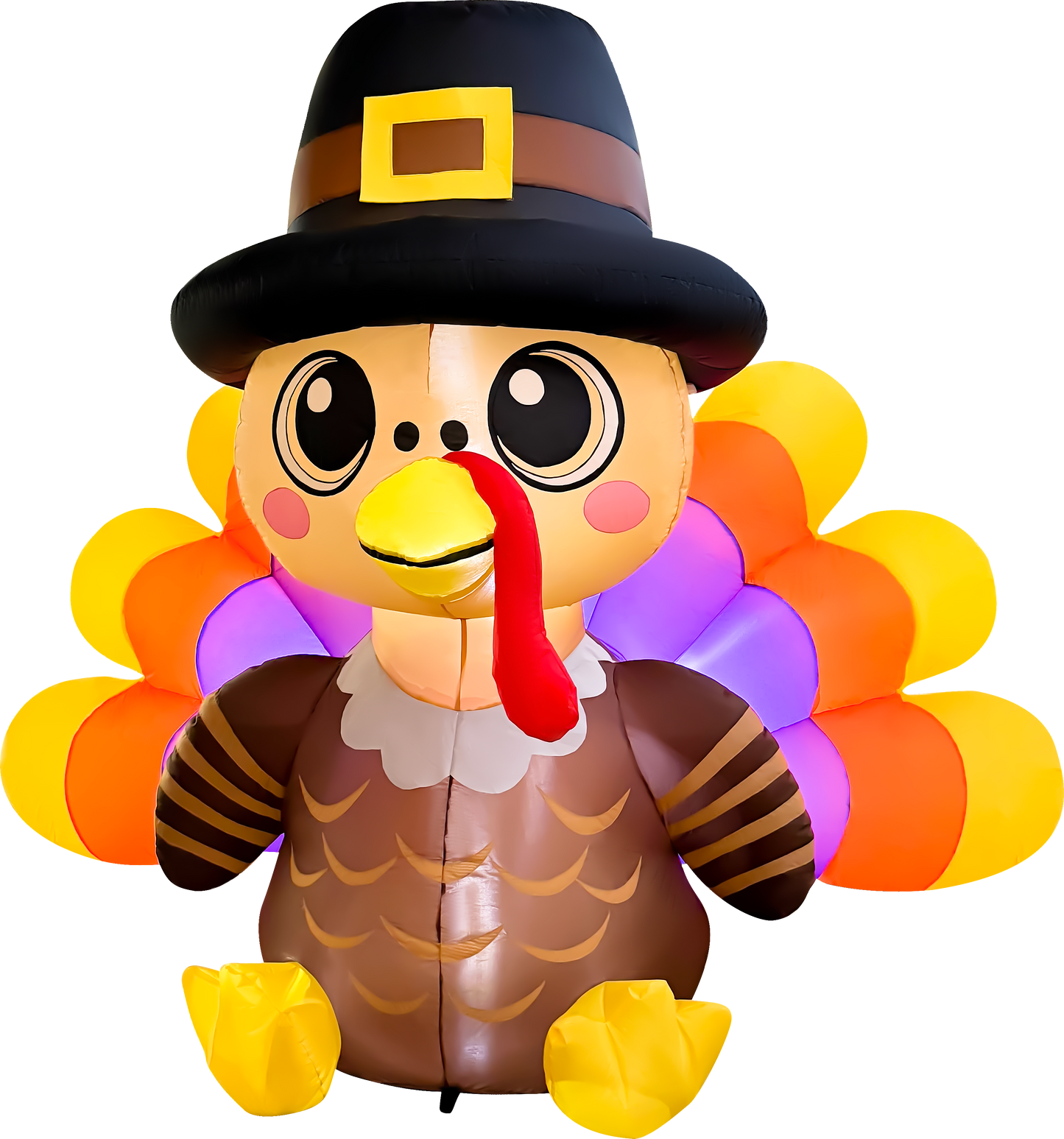 GOOSH 6FT Turkey Thanksgiving Inflatable with Pilgrim Hat and LED Lights