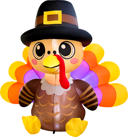 GOOSH 6FT Turkey Thanksgiving Inflatable with Pilgrim Hat and LED Lights