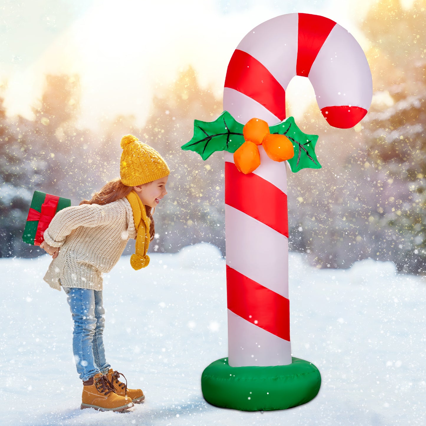 GOOSH 6 FT Christmas Inflatables Candy Cane Outdoor Decorations Blow Up Yard Candy Cane with Built-in LEDs for Holiday Xmas Garden Lawn Decor