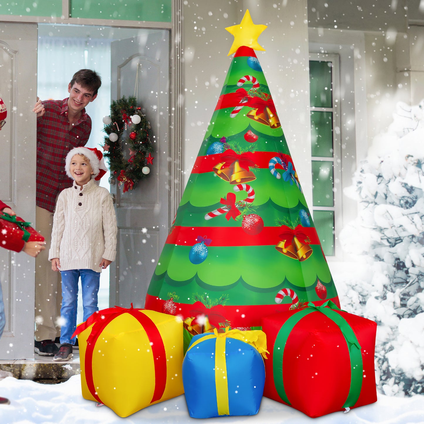GOOSH 7 FT Christmas Inflatables Tree Outdoor Decorations Blow Up Yard Gift Box with Built-in LEDs for Indoor Party Garden Lawn Decor