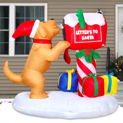 GOOSH 4.8ft Christmas Inflatables Outdoor Decorations, Blow Up Dog and Newspaper Box Inflatable with Built-in LEDs for Christmas Indoor Outdoor Yard Lawn Garden Decorations #27248