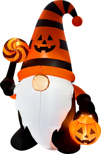 GOOSH 6 FT Halloween Gnome Inflatable with LED Lights Pumpkin Candy Outdoor Blow Up Yard Decoration