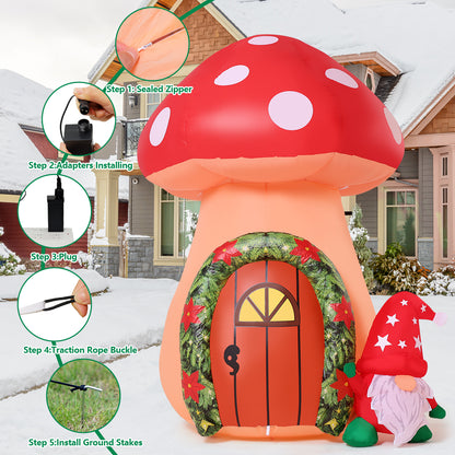 GOOSHY 5.7 FT Christmas Inflatables Outdoor Decorations Inflatable toys showing mushroom and Santa Claus with Built-in LEDs for Yard Party Lawn Decor
