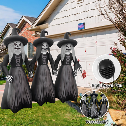 GOOSH 7FT Inflatable Trio of Pumpkin Witches – Light-Up Halloween Yard Decoration