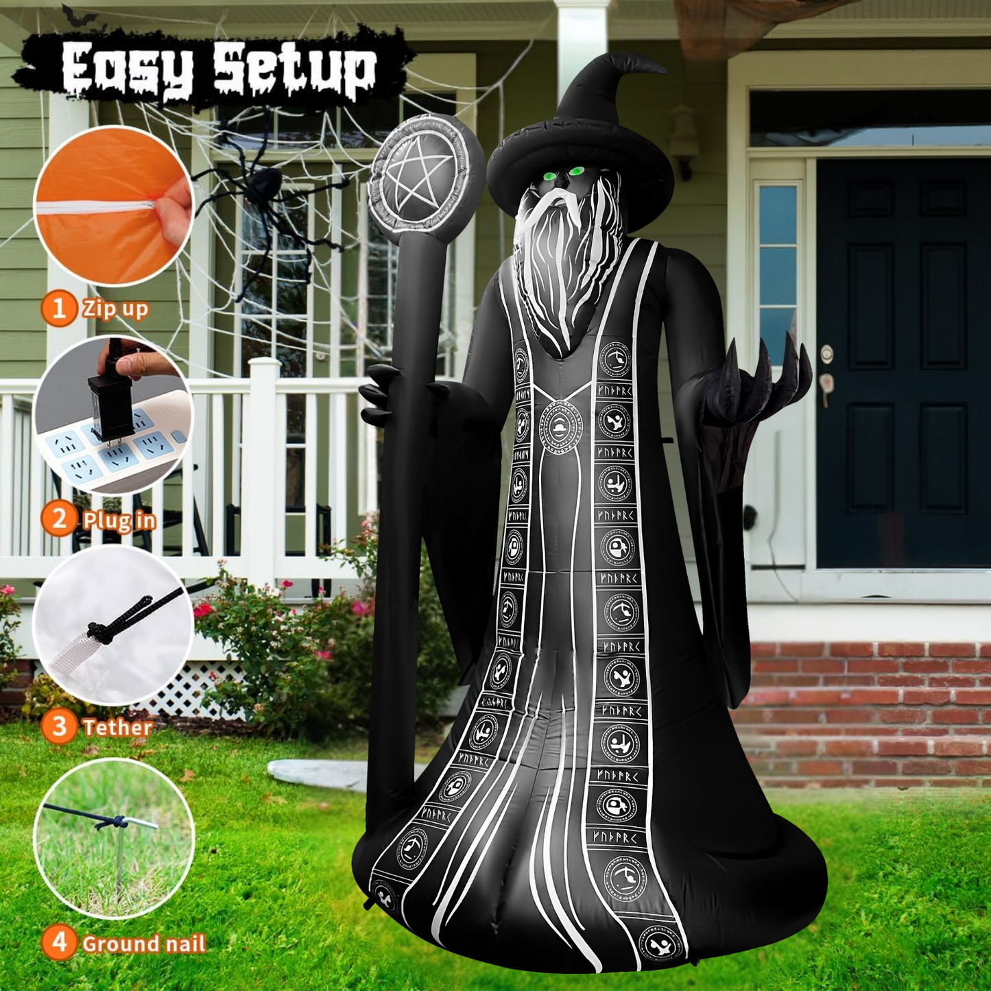 GOOSH 8.5FT Inflatable Wizard with Staff – Light-Up Halloween Yard Decoration