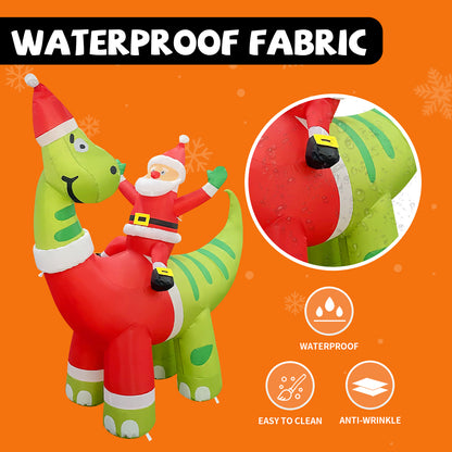 GOOSH 6ft Christmas Inflatables Outdoor Decorations, Blow Up Santa Claus Riding A Dinosaur Inflatable with Built-in LEDs for Christmas Indoor Outdoor Yard Lawn Garden Decorations #27301
