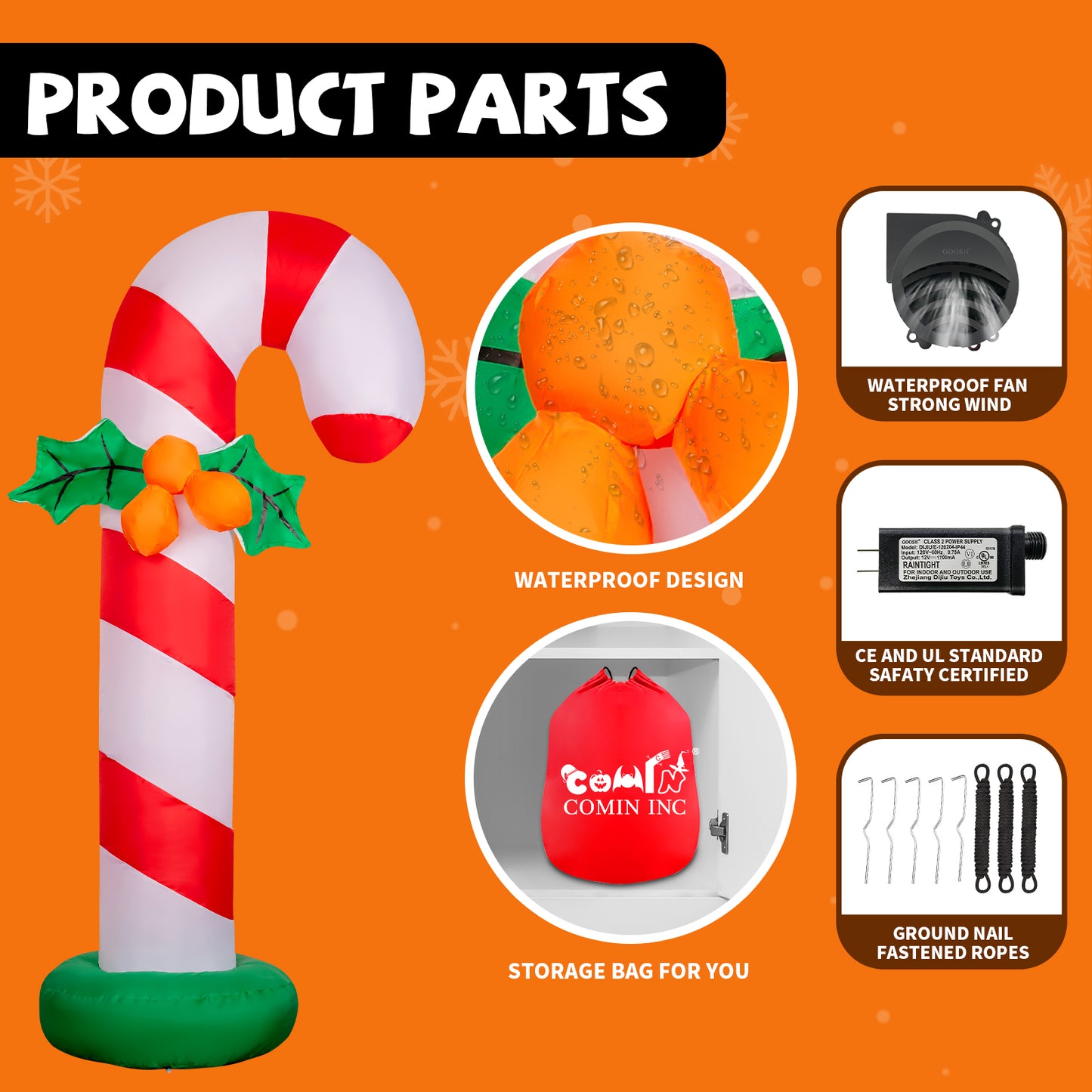 GOOSH 6 FT Christmas Inflatables Candy Cane Outdoor Decorations Blow Up Yard Candy Cane with Built-in LEDs for Holiday Xmas Garden Lawn Decor