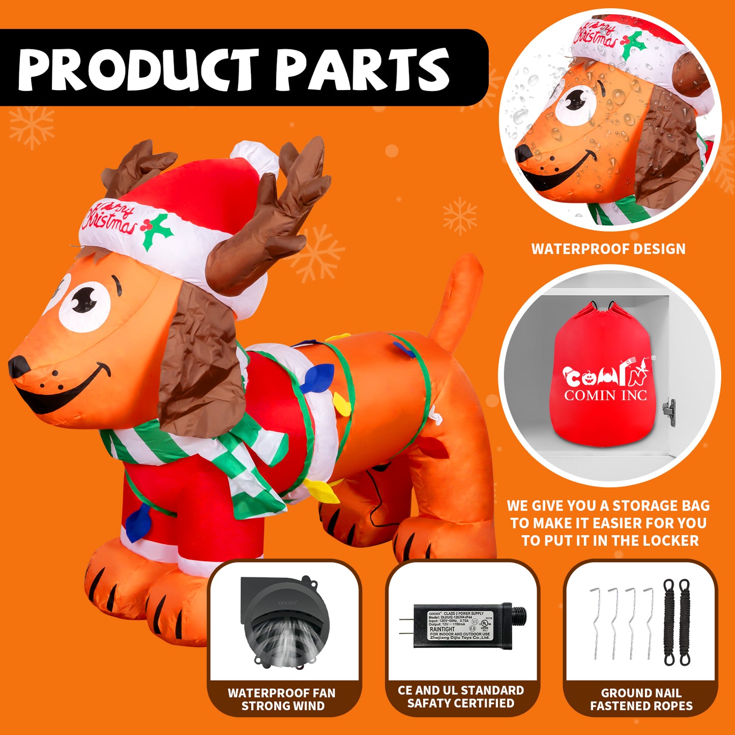 GOOSH Christmas Inflatable 4FT Long Christmas Dog with Antler Hat, Built-in LEDs Blow Up Yard Decoration for Holiday Party Indoor, Outdoor, Yard, Garden, Lawn #27257