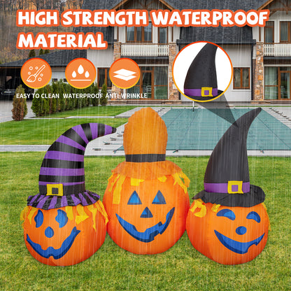 GOOSH 6.5 FT Halloween Inflatables Outdoor Pumpkin Combo with Wizard hat Blow Up Yard Decoration with LED Lights Built-in for Holiday Party Yard Garden