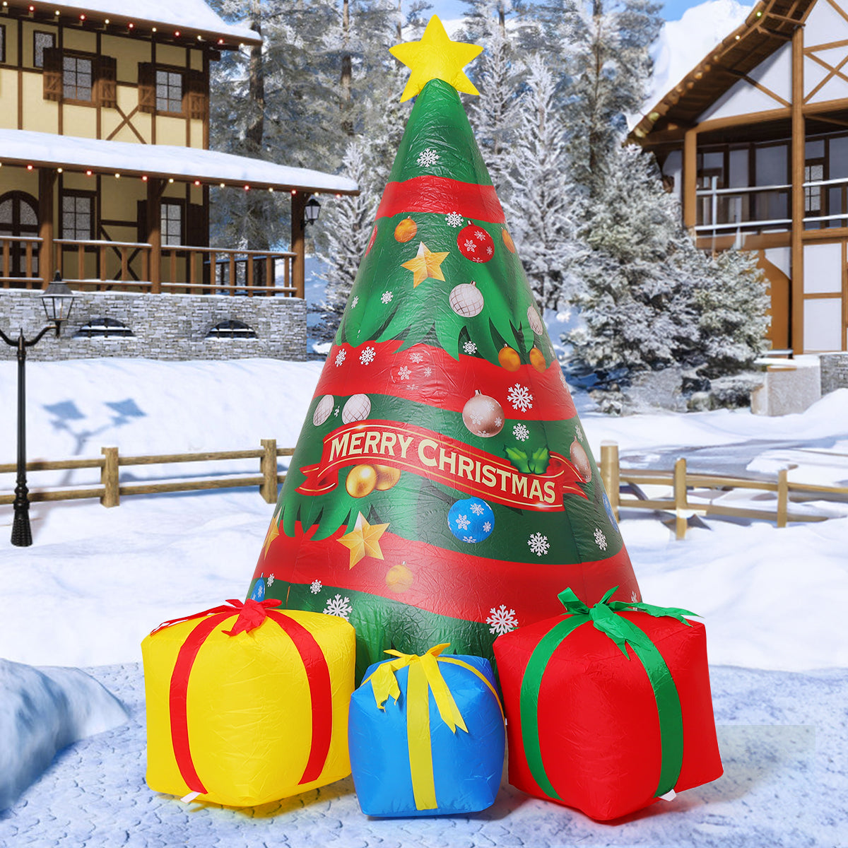 FUTURE HOME 7 FT Chirstmas Tree Inflatable toys showing Chirstmas Tree Blow Up Yard Present Box with Built-in LEDs for Indoor Party Garden Lawn Decor