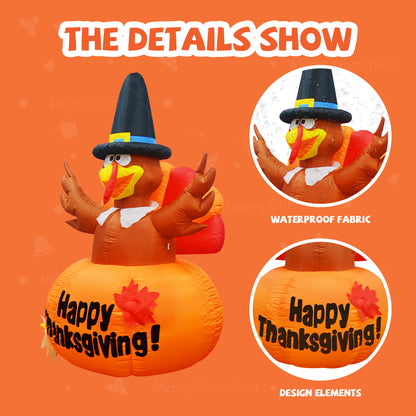 GOOSH 6 Ft Thanksgiving Inflatables Outdoor Decoration Turkey Blow Up Yard Ghost with Built-in LEDs for Indoor Garden Lawn Party Decor